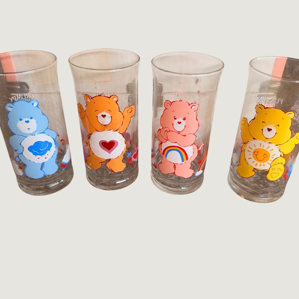 Vintage 1983 Care Bears Pizza Hut Collector Series Glasses Set of 4 Grumpy Cheer